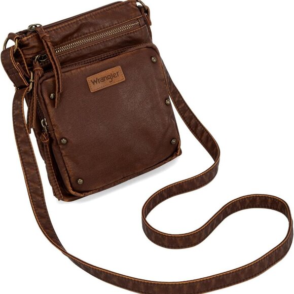 Wrangler Crossbody Bag for Women Small Soft Washed Leather Multi Pocket Shoulder - Picture 4 of 6